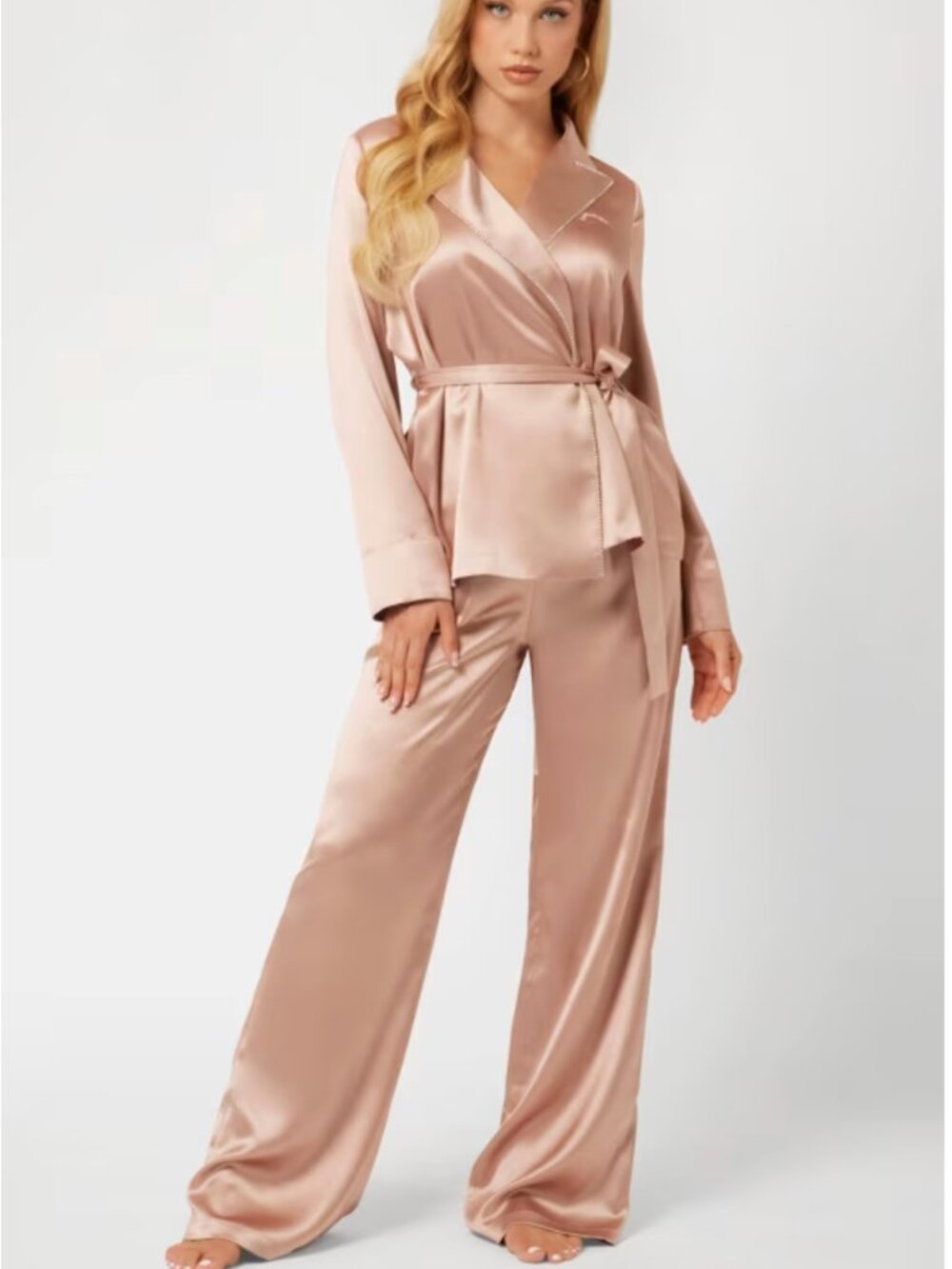 Guess Satin Embellished Wrap Top and Pants PJ Set NWT